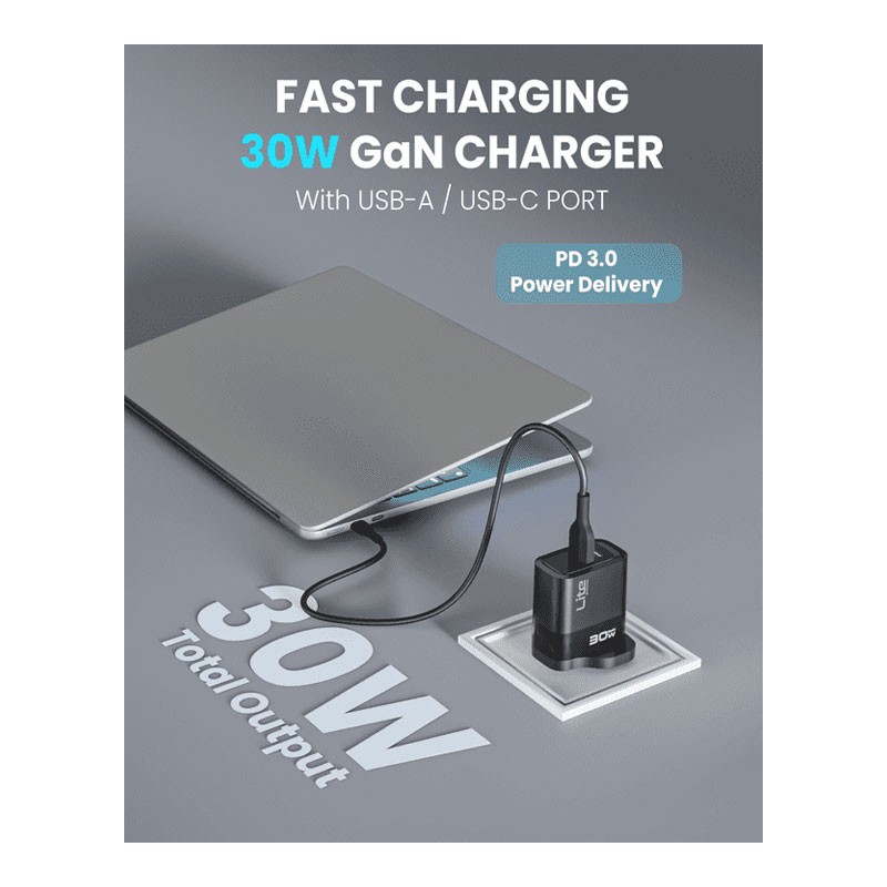 Moxedo Lite 30W GaN Charger USB A, USB C Ports, Fast Charging PD 3.0, ML-C011-34087