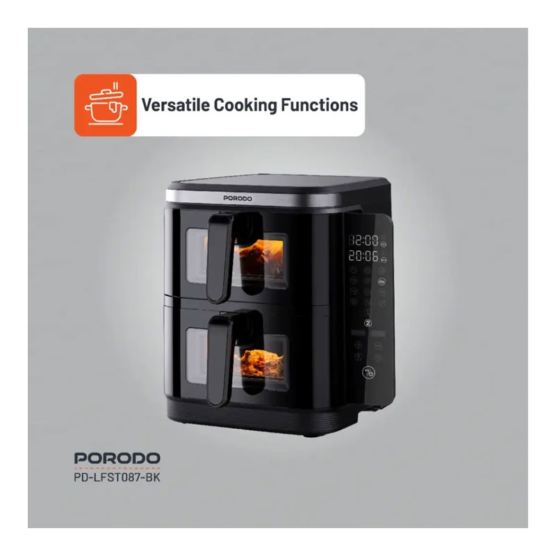 Porodo Lifestyle, 11L Capacity, Timer, Info Display And Touch Panel, Double Stack Air Fryer With 12 Presets, Black, PD-LFST087-BK-32714