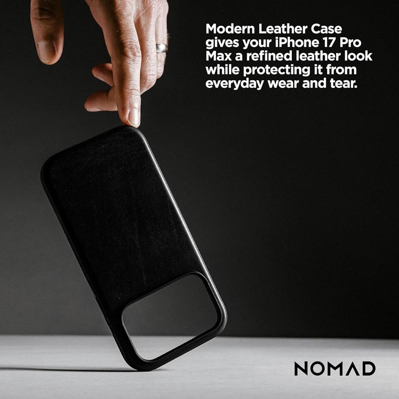Nomad Magnetic Leather Back for Apple iPhone 17 Pro Max, Horween Leather, Black-36155