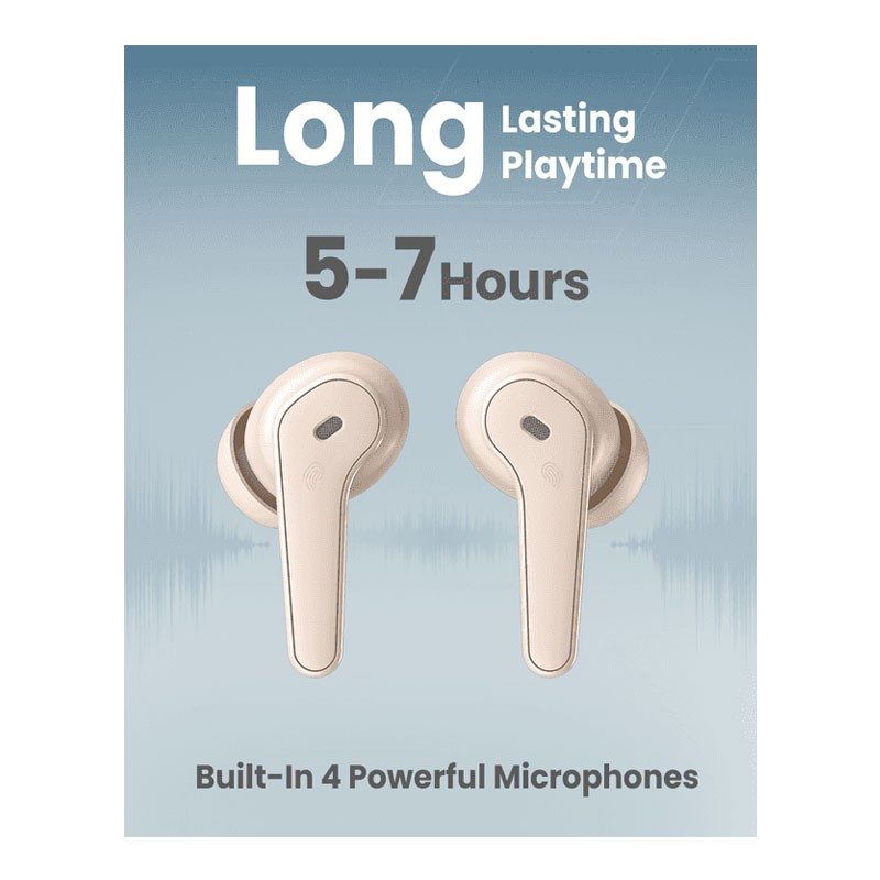 Moxedo S4, Bluetooth 5.4, ENC Technology, 7 Hours Playing Time, Touch Control, 300 mAh Charging Case With Built In 4 Powerful Microphones, True Wireless Earbuds, Beige, MX-TWS013-BG-28591