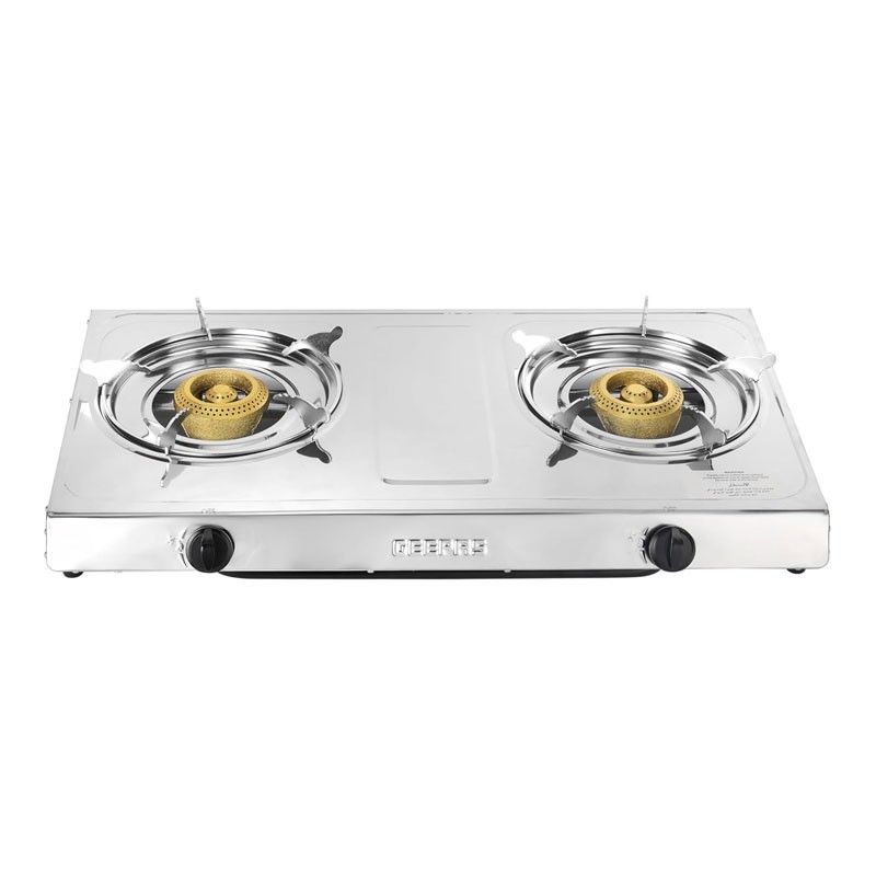 Geepas, 2 Cast Iron Burner Stove, Low Consumption And Improved Flow For Efficient Heating, Auto Ignition System, LPG Stovetop, Stainless Steel Gas Cooker, GK679N-33523