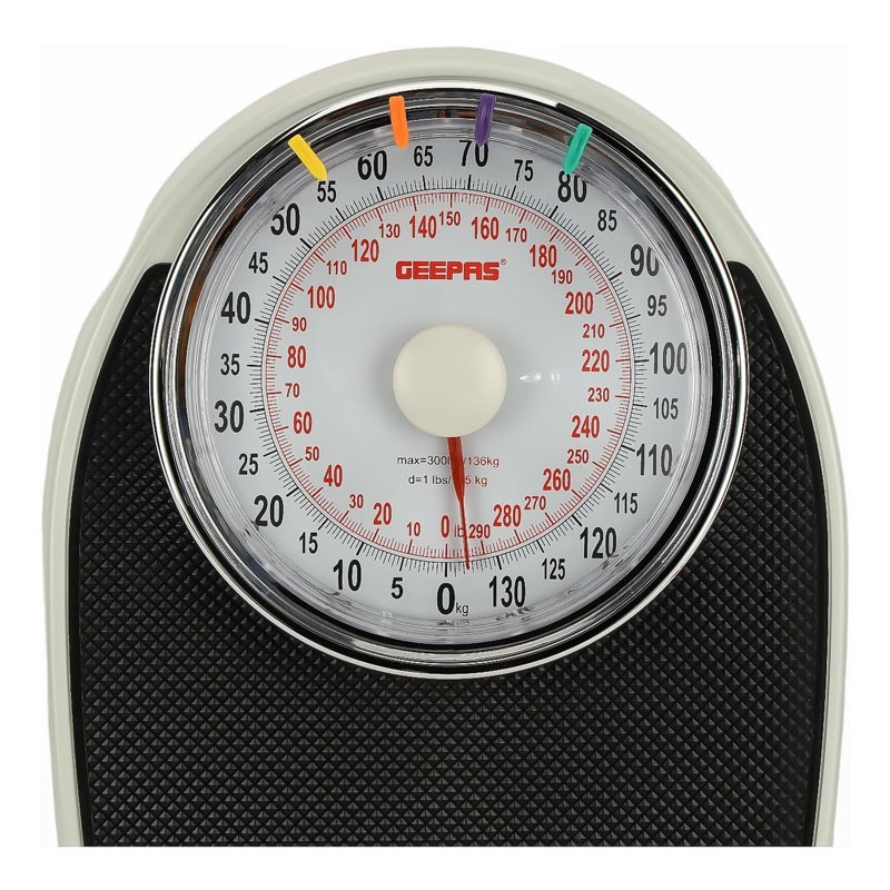 Geepas, Weighing Machine, 136 KG Capacity, Metal Construction, Leather Surface, Multi Purpose Mechanical Personal Scale, GBS46528UK-28821