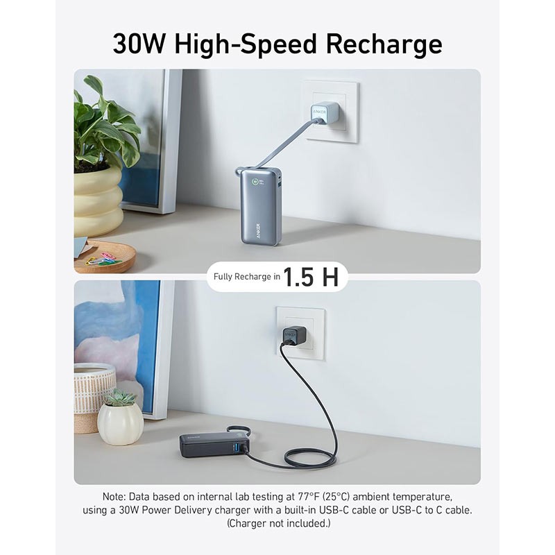Anker Nano Power Bank 10000mAh 30W With Built-In USB-C Cable, A1259H21-35513