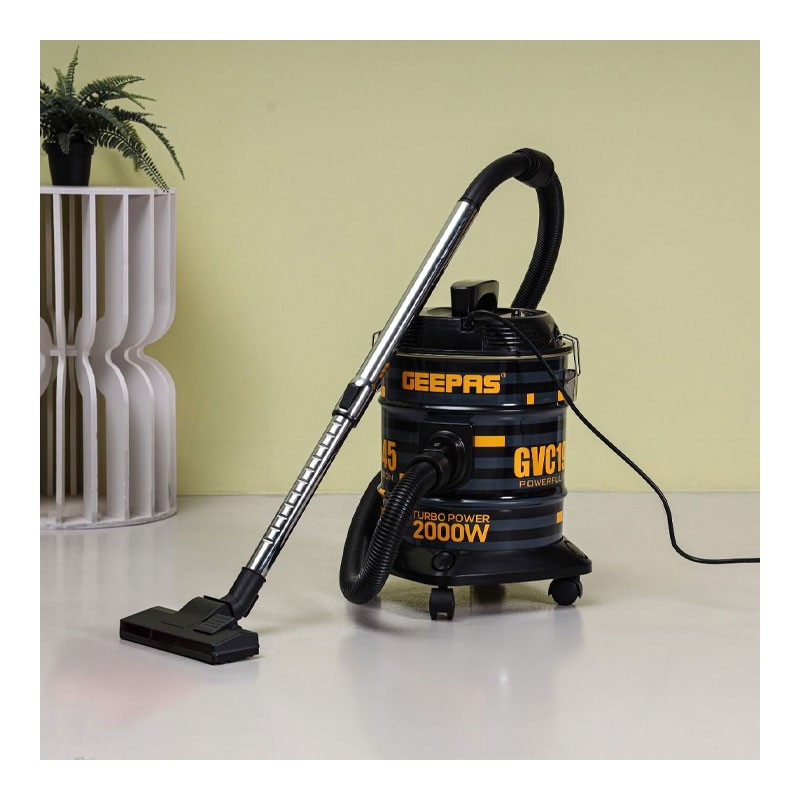 Geepas, 18L Dust Bag Capacity With Elegant Body, Metallic Tank, Powerful Suction, Dry And Blow Function, Full Indicator, 2000W Drum Vacuum Cleaner, GVC19045-31111