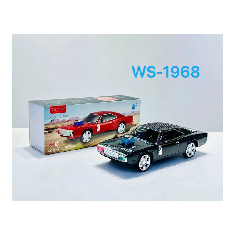 Wster Car Wireless Portable Speaker, Compact Design, FM Radio, 1500mAh Battery, Dodge Challenger Bluetooth Speaker, Red, WS-1968-34814