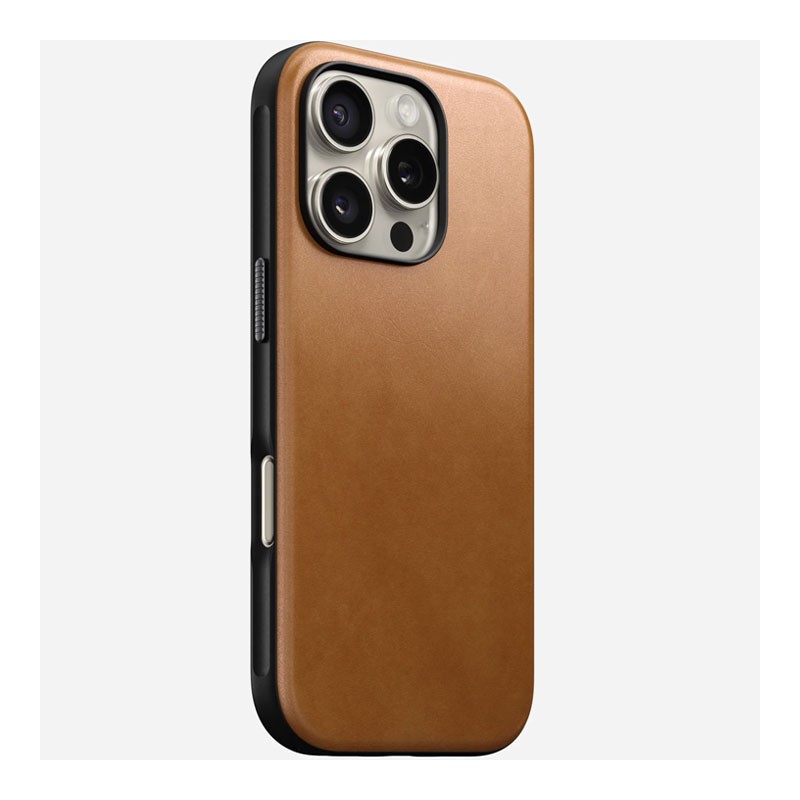 Nomad Modern Leather Case, 8ft Drop Protection, MagSafe And Wireless Charging Compatible, Protective Phone Leather Case For iPhone 16 Pro Max, English Tan-34287