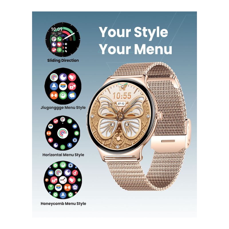 Moxedo Glory, 1.43 Inch Amoled HD Display Fitness Watch Real Time Health Monitoring, 100 Plus Watch Faces, 120 Plus Sports Modes Fitness Activity Tracker, For iOS And Android, Smart Watch For Women, Rose Gold, MX-SW012-RG-33002