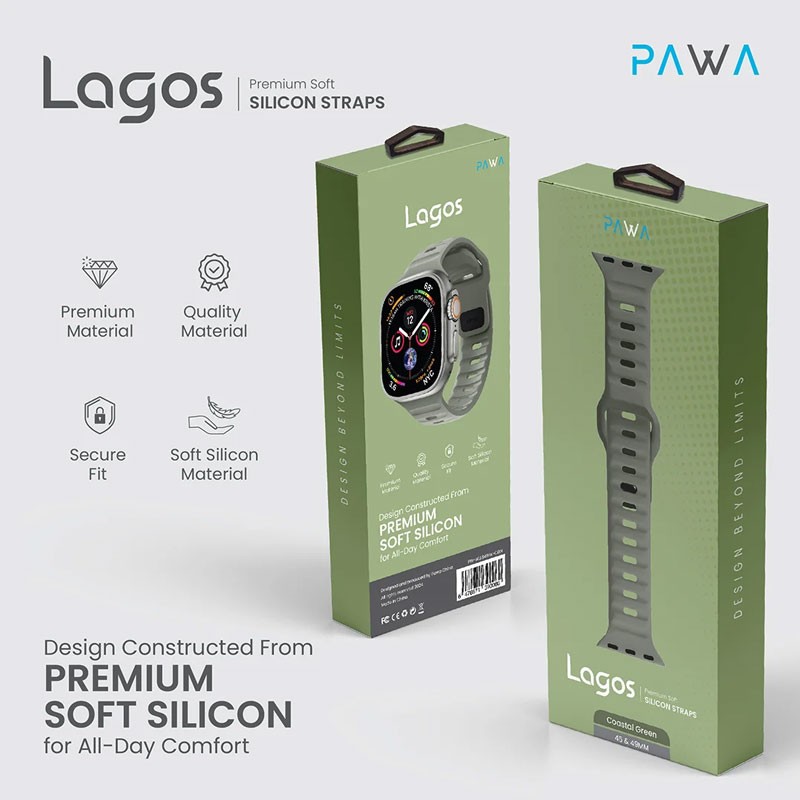 Pawa Lagos Water And Sweat Resistant Premium Soft Silicon Straps, Coastal Green-19215