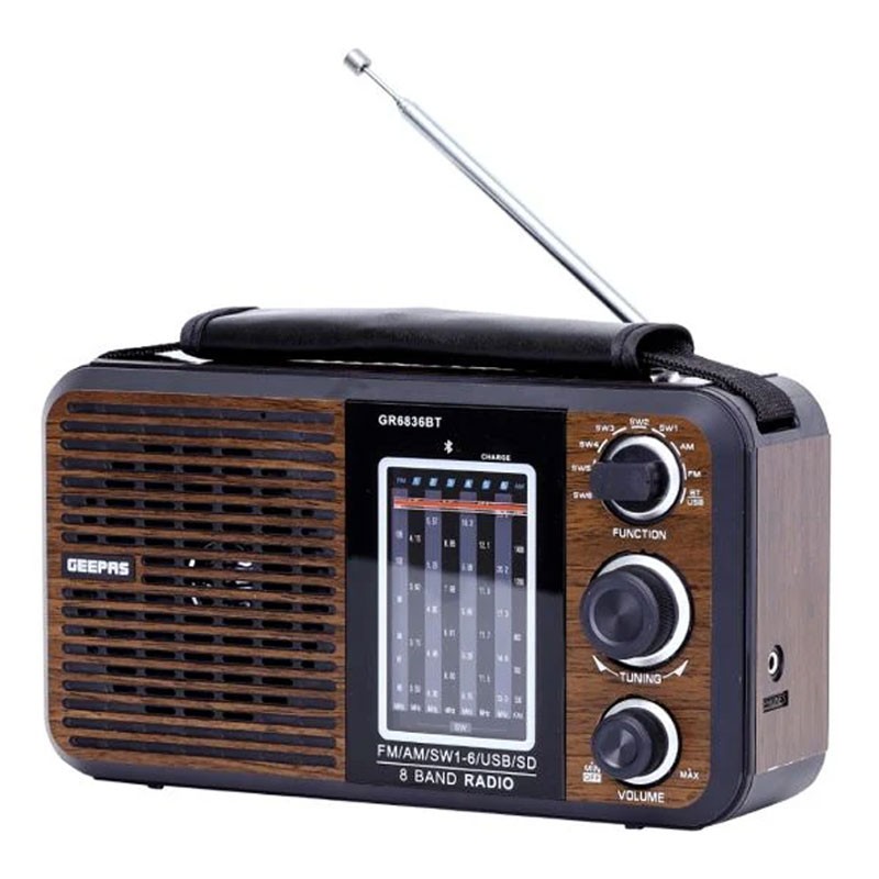 Geepas, Bluetooth, USB, SD, MP3 Music Player, Bluetooth Speaker, 8 Band Radio, Stylish Retro Design, Rechargeable FM RadioL, GR6836-33864