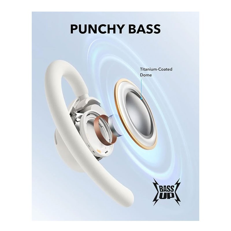 Anker Soundcore V20i, Adjustable Ear Hooks, Ultra Comfort, Snug Fit, Powerful Sound, Clear Calls, IP55, LED Lights, 36H Playtime, Multipoint Connection, Wireless Bluetooth Earbuds, White, A3876H21-29167