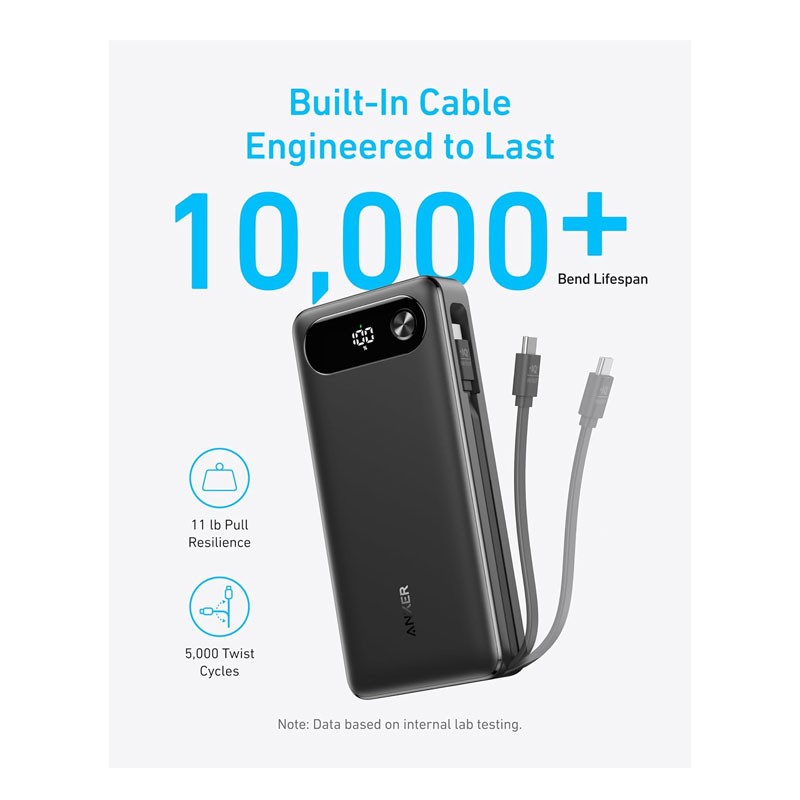 Anker PowerCore, 20000mAh With Built In USB C Cable, 87W Max Fast Charging Power Bank, A1383H11-29038