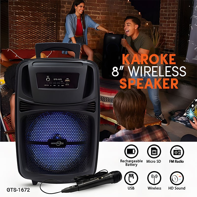 Greatnice GTS-1672 BT Speaker With Mic, 8 Inch-3477