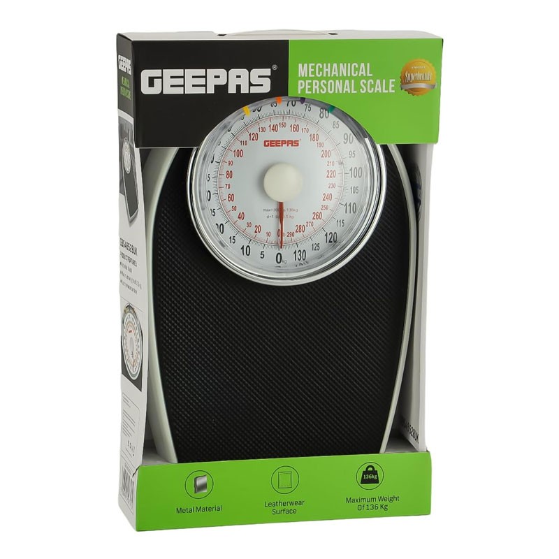Geepas, Weighing Machine, 136 KG Capacity, Metal Construction, Leather Surface, Multi Purpose Mechanical Personal Scale, GBS46528UK-28822