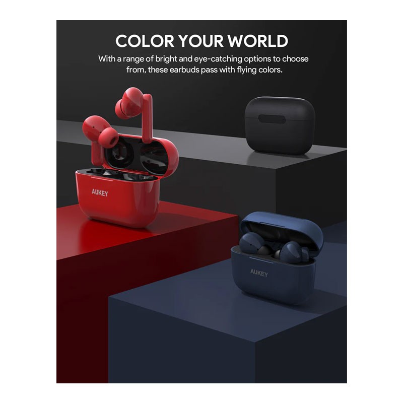Aukey, IPX5 Waterproof, Up To 6 Hours Battery Life, 10mm Driver, Heavy Bass, TWS True Wireless Bluetooth Earbuds With ANC Active Noise Cancellation, Black, EP-M1NC-29778