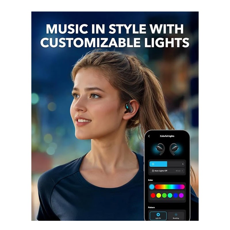 Anker Soundcore V20i, Adjustable Ear Hooks, Ultra Comfort, Snug Fit, Powerful Sound, Clear Calls, IP55, LED Lights, 36H Playtime, Multipoint Connection, Wireless Bluetooth Earbuds, Black, A3876H11-29143