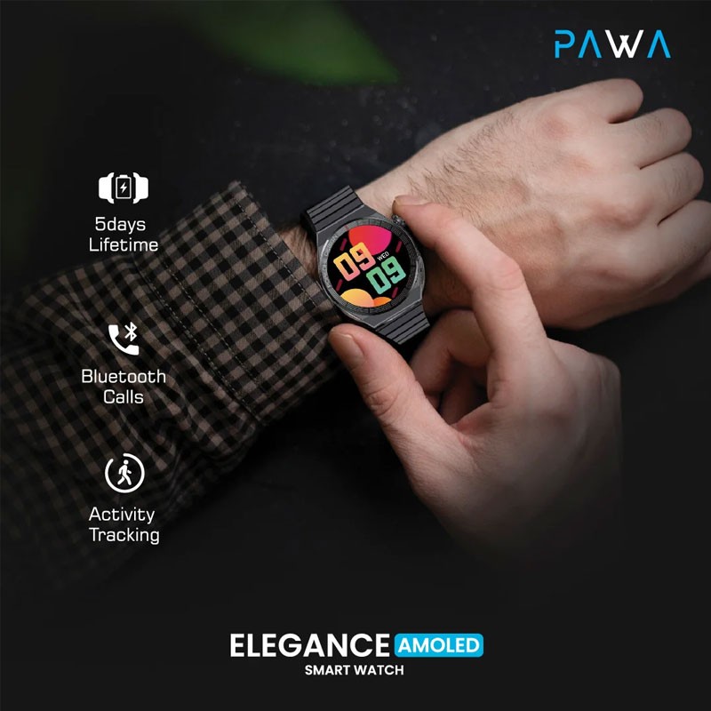 Pawa Elegance, 1.43 Inch HD Large Amoled Screen, Wireless Charging, Activity Tracking, Bluetooth Calls, Smart Watch, Black-19193