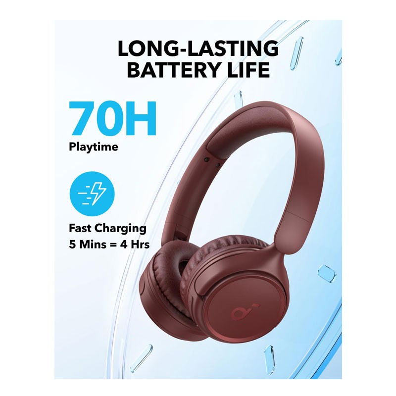 Anker Soundcore H30i, 40mm Pure Bass Drivers, 70 Hrs Battery, Foldable Design, App Connectivity, Dual connection, Wireless Bluetooth OnEar Headphone, Red, A3012H91-29017