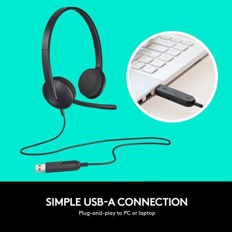 Logitech H340 USB Computer Headset, Stereo Sound, Noise Cancelling Mic, Black, H340-36696