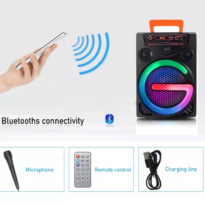 8 Inch Trolly Bluetooth Speaker ,Wireless Outdoor Portable Karaoke Microphone Speaker With Ball Lights-3400