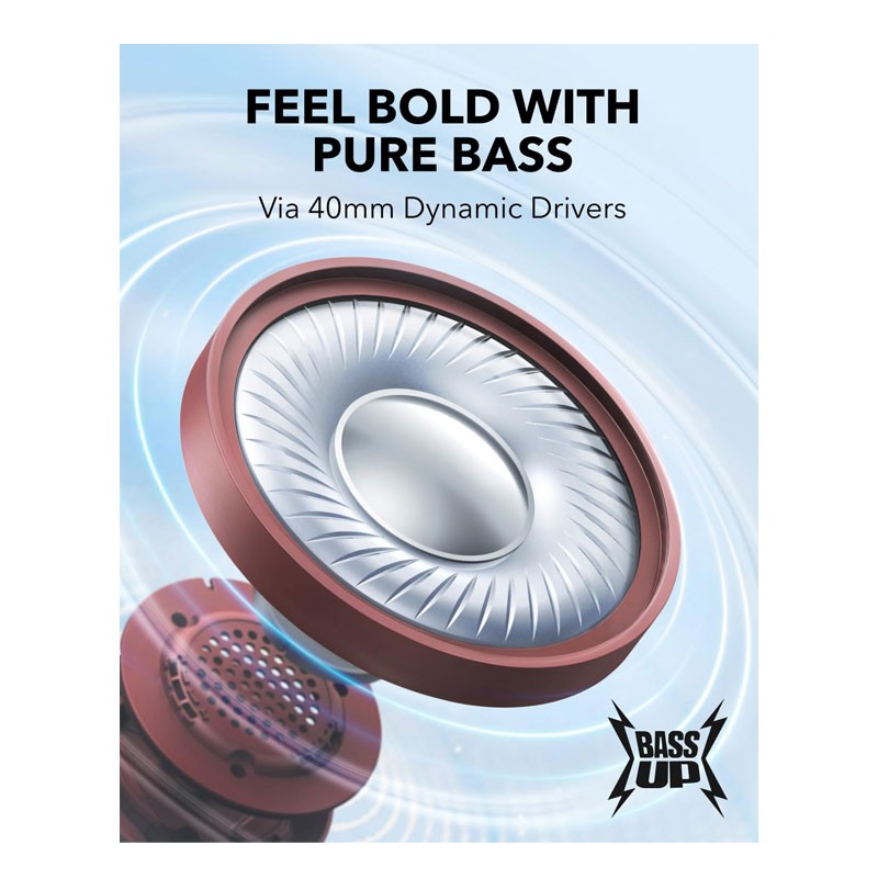 Anker Soundcore H30i, 40mm Pure Bass Drivers, 70 Hrs Battery, Foldable Design, App Connectivity, Dual connection, Wireless Bluetooth OnEar Headphone, Red, A3012H91-29016