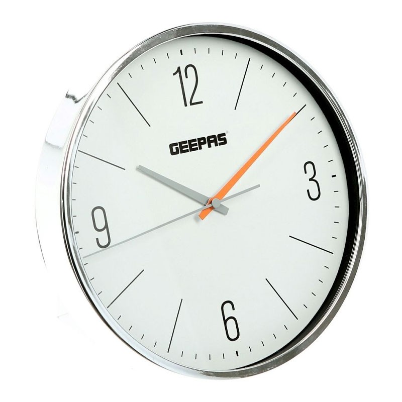 Geepas, Silent Non Ticking, Arabic Numeral Clock, Round Decorative Wall Clock, 3D Silver Dial Wall Clock, GWC26015-31168