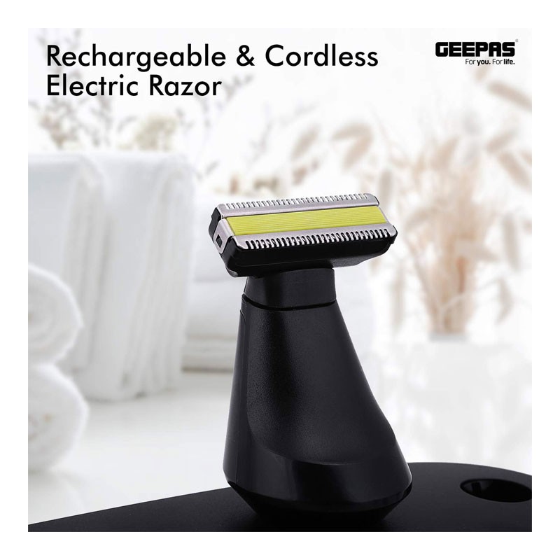 Geepas, Floating Blade, Men Electric Razor Beard Trimmer, Grooming Kit Rotary Cordless Body With Stand, Nose Hair Trimmer, Waterproof, 5 In 1 Grooming Kit, GTR56025UK -34059