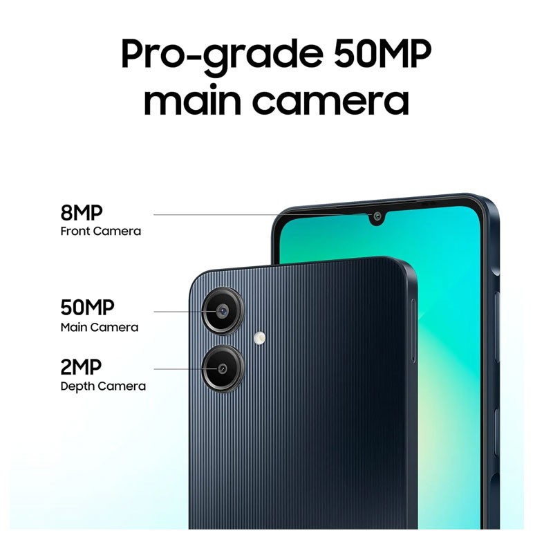 Samsung Galaxy A06, 4GB RAM, 128GB Storage, 6.7 Inch HD Plus Display, 50MP Camera, 5000mAh Battery, Fingerprint Sensor, Dual SIM, Android Smartphone, Black-30515