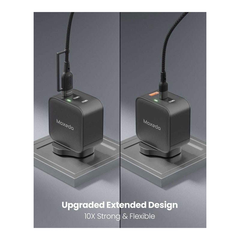 Moxedo 2 In 1 60W PD Interchangeable Cable USB A, USB C To USB C, 1.2m Braided Nylon Fast Charging Cable For All USB C Devices, Black, MX-NC044-34111