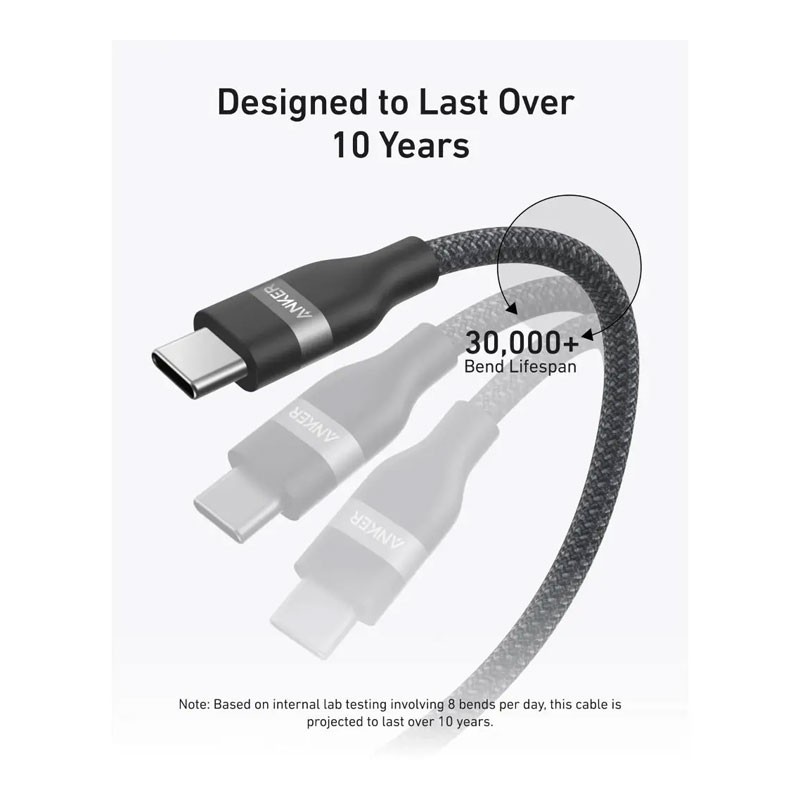 Anker USB C To USB C 240W Upcycled Braided Fast Charging Cable, White, A82E2H21-29113