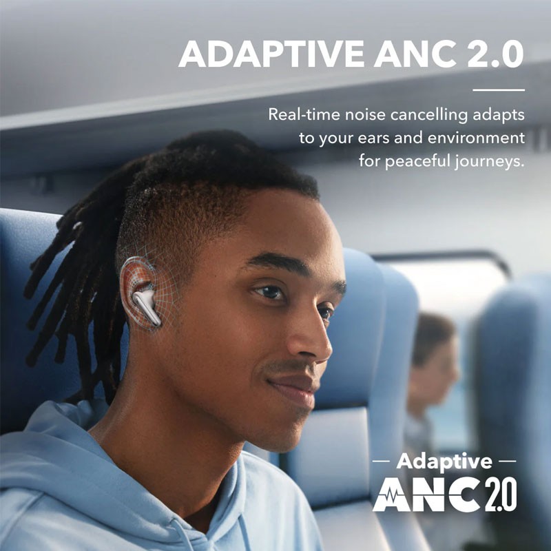 Anker Soundcore Liberty 4 NC, Noise Reduction, 49dB Adaptive Noise Cancelling, Hi Resolution Sound, LDAC Support, 50H Battery, Wireless Charging, Fast Charge, Wireless Earbuds, White, A3947H21-21587