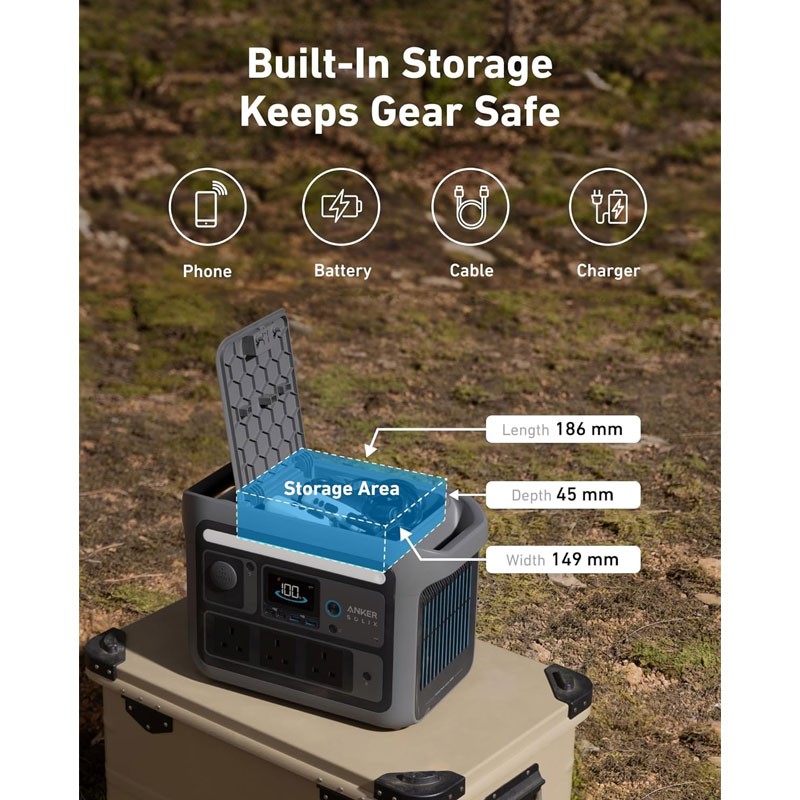 Anker SOLIX C800 Portable Power Station, 768Wh LFP Battery, 1200W Output, Camping Light System, Smart App Control – A1755311-36555