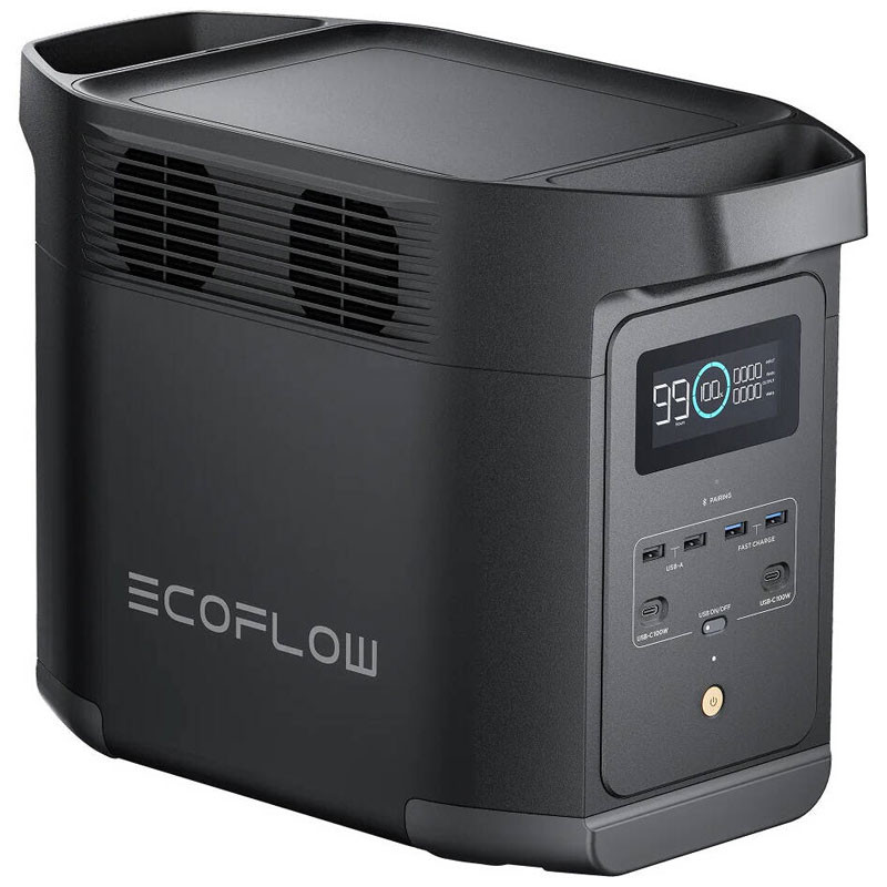EcoFlow Delta 2 EF980, E980 Portable Power Station, 500W Rated Power, 980Wh Capacity, 13 Output Ports, 30 ms AutoSwitch, LiFePO4 Battery, WiFi and Bluetooth Connectivity, Black,  EF980-36641