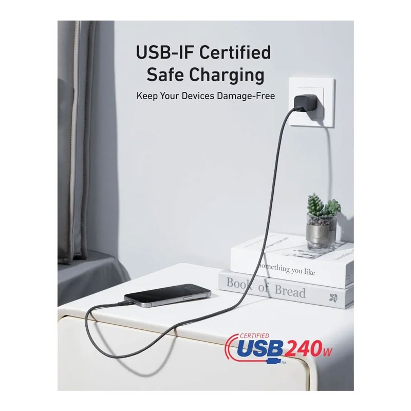 Anker USB C To USB C 240W Upcycled Braided Fast Charging Cable, White, A82E2H21-29115