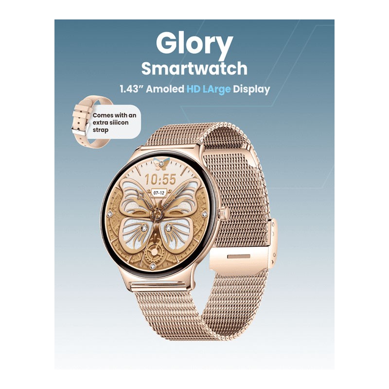 Moxedo Glory, 1.43 Inch Amoled HD Display Fitness Watch Real Time Health Monitoring, 100 Plus Watch Faces, 120 Plus Sports Modes Fitness Activity Tracker, For iOS And Android, Smart Watch For Women, Rose Gold, MX-SW012-RG-33004