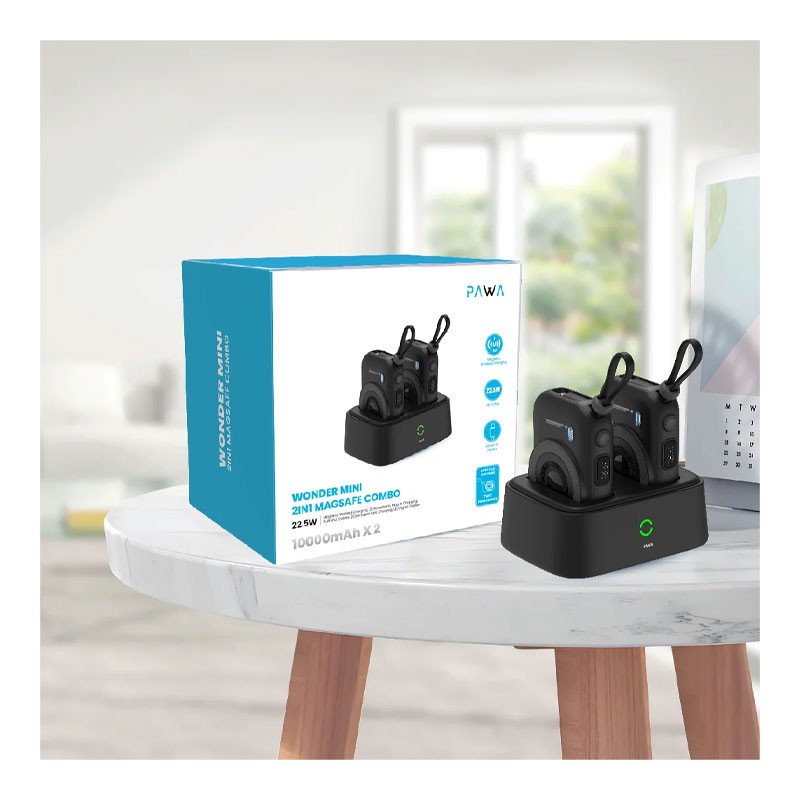 Pawa Wonder Mini 2 In 1 Magsafe Combo, LED Digital Display, 2 X 10000mAh Power Banks With Built In Fast Charging Cables, PW-PBWMMS10-CMB-32808
