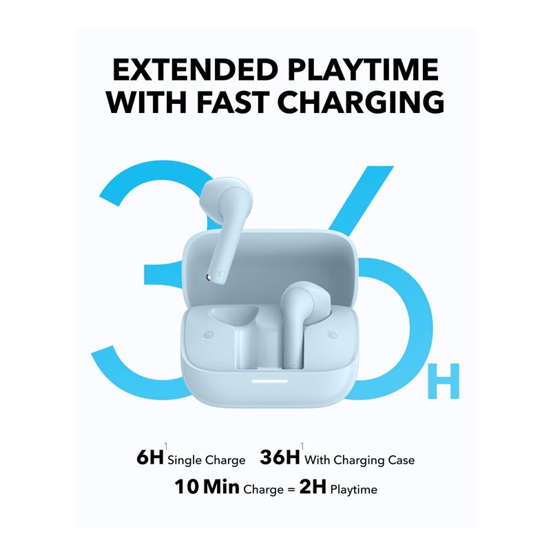 Anker Soundcore K20i, 36H Playtime, Fast Charge, Clear Sound, Comfortable Fit, ENC 2 Mic Clear Calls, Custom EQ, IPX5, App Control, Wireless Bluetooth In Ear Earbuds, Blue, A3994H31-29068