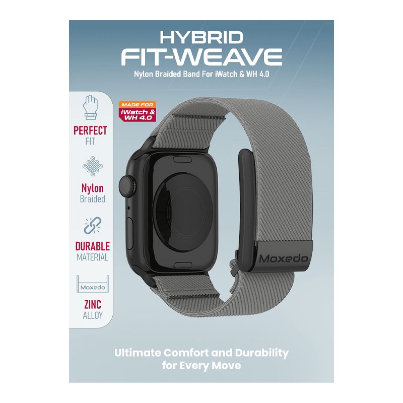 Moxedo Hybrid Fit Weave Nylon Braided Band Adjustable Replacement Strap Compatible For iWatch And Whoop 4.0 Wearable Health And Fitness Tracker, Gray, MX-FW012-GY-33087