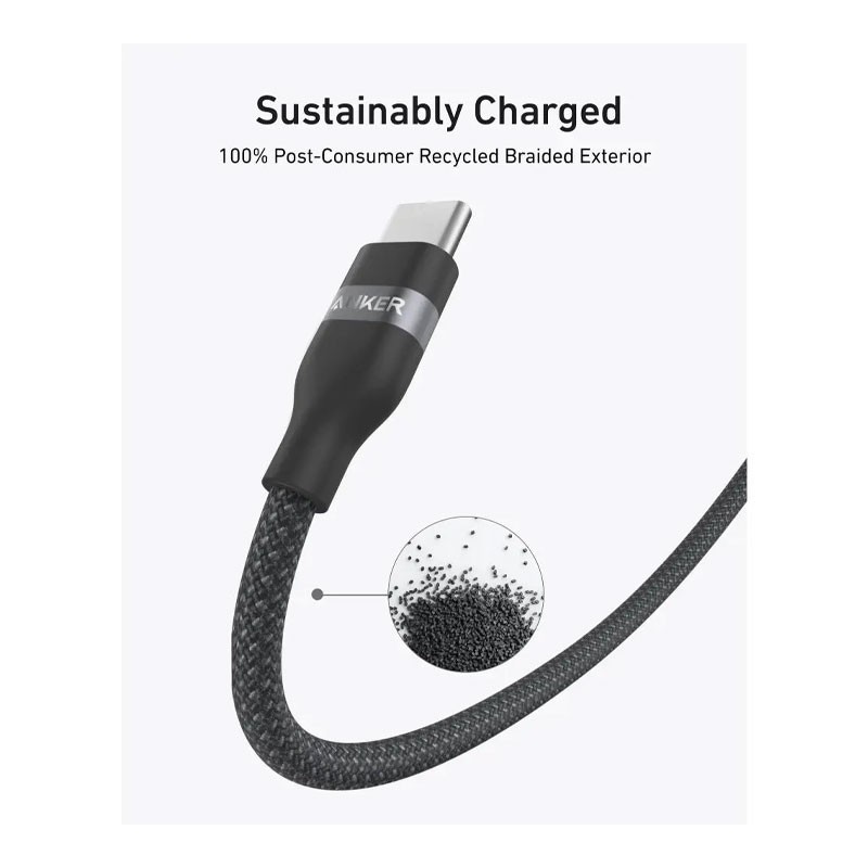 Anker USB C To USB C 240W Upcycled Braided Fast Charging Cable, White, A82E2H21-29114