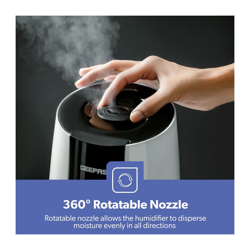 Geepas, 360 Degree Rotatable Nozzle, Automatic Shut Off, 2.6L Ultrasonic 2 Speed Cool Mist Humidifier, GUH63072UK-31094