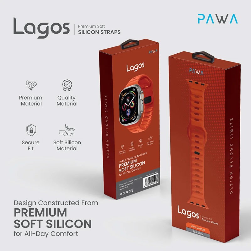 Pawa Lagos Water And Sweat Resistant Premium Soft Silicon Straps, Ultra Orange-19200