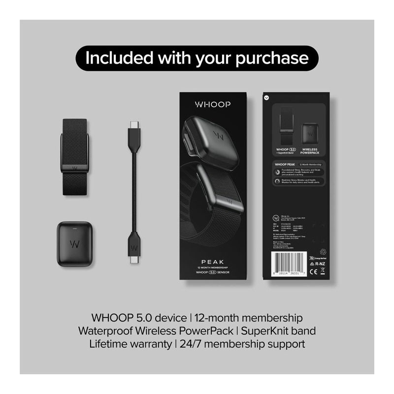 Whoop Peak, 12 Month Membership, 24/7 Activity And Sleep Tracker With Heart Rate, HRV, Stress Monitor, Personalized Coaching, Healthspan, 14 Plus Days Battery Life, 5.0 Health And Fitness Wearable Activity Tracker -35269