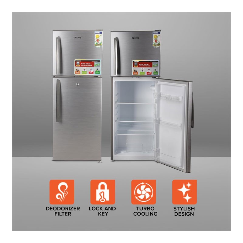 Geepas, Free Standing Durable Double Door Refrigerator, Quick Cooling And Longlasting Freshness, Low Noise, Low Energy Consumption, Defrost Refrigerator, Double Door Refrigerator, GRF2209SXE-33899