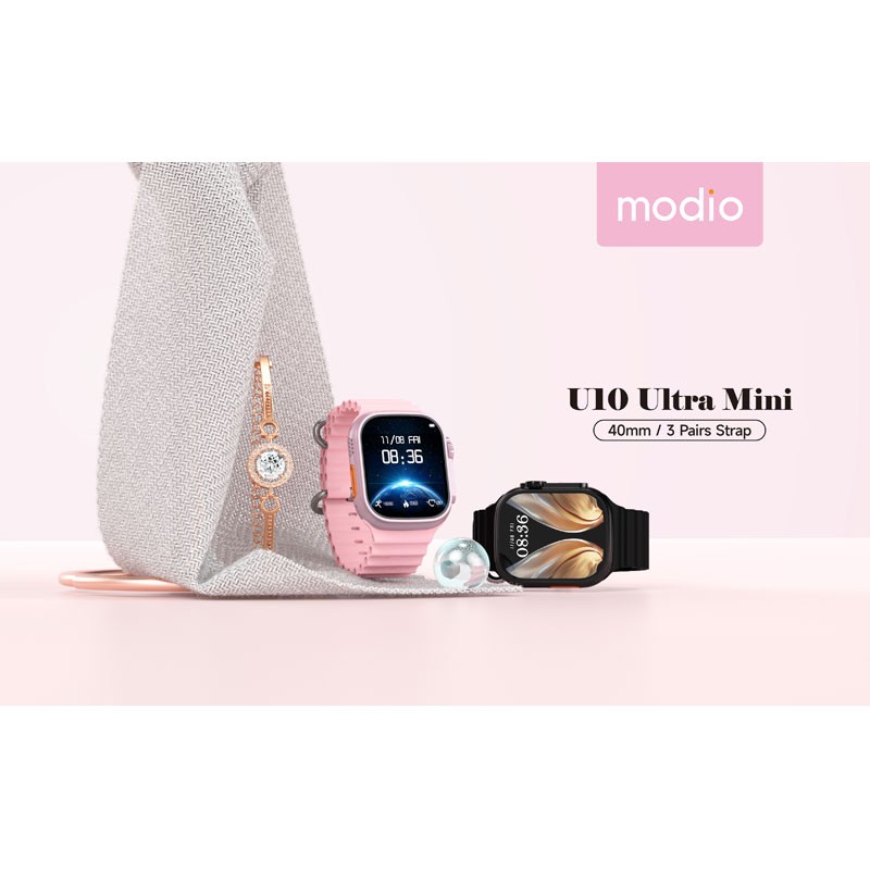 Modio U10 Ultra Mini 40MM HD Display Smart Watch With 3 Pair Straps Wireless Charger and a Fashion Bracelet Combo For Ladies and Girls-3471