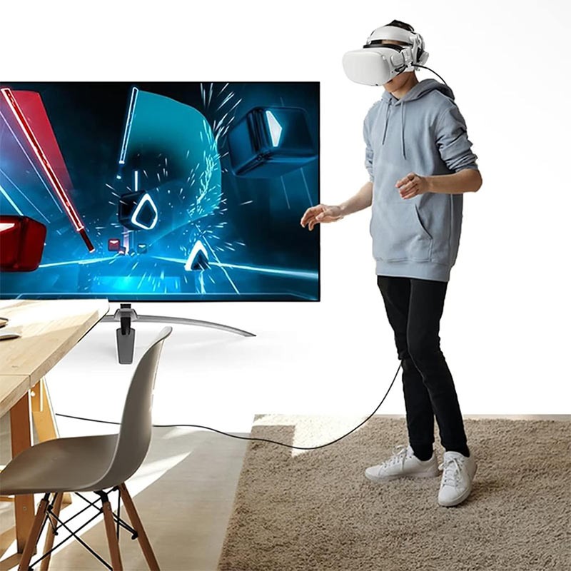 16ft Link Cable USB 3.2 Gen1 for Oculus Quest 1/Quest 2/Quest Type-C-C Right Angle Fast Charger Cord, 90 Degree Elbow Design More Stable Without Falling Off-35352