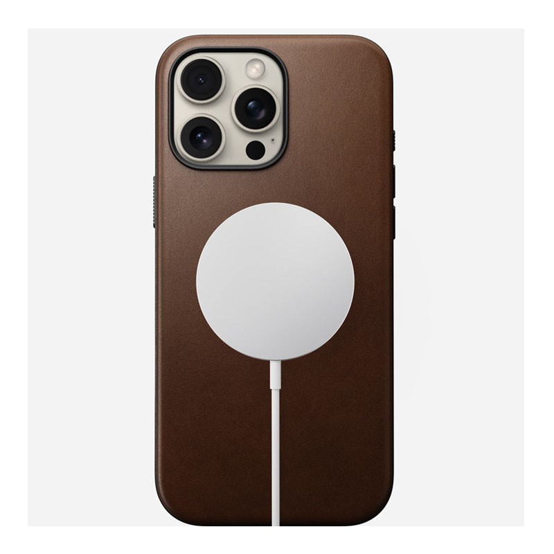 Nomad Modern Leather Case, 8ft Drop Protection, MagSafe And Wireless Charging Compatible, Protective Phone Leather Case For iPhone 16 Pro Max, Brown-34296