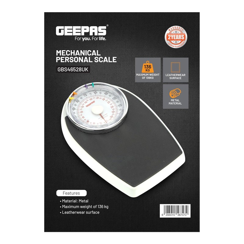 Geepas, Weighing Machine, 136 KG Capacity, Metal Construction, Leather Surface, Multi Purpose Mechanical Personal Scale, GBS46528UK-28824