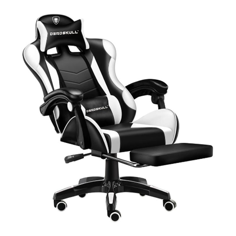 Deadskull, Computer Chair, Gaming Chair With Footrest And Headrest, White And Black-28829