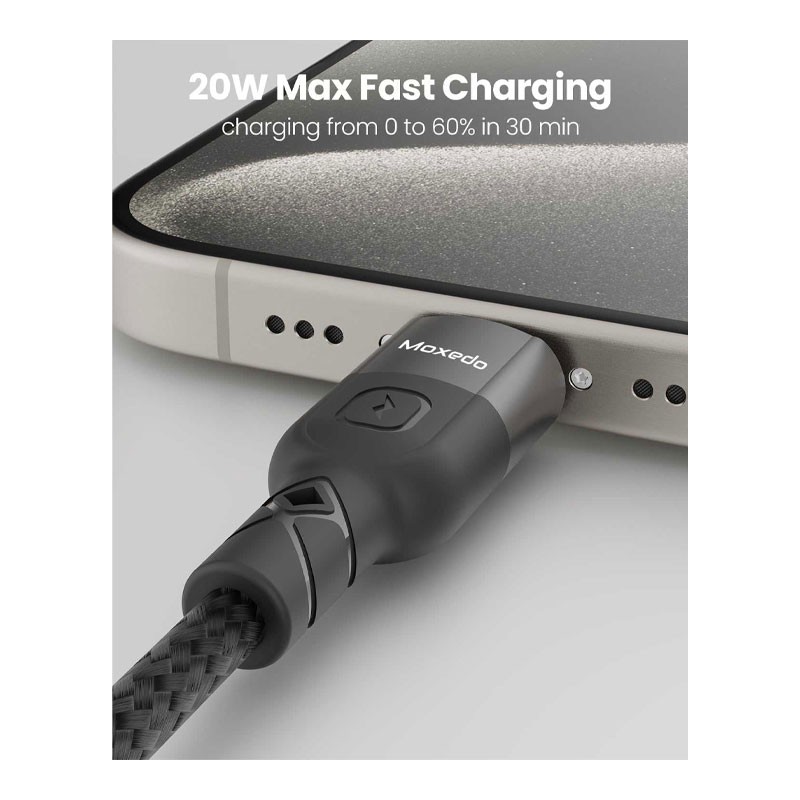 Moxedo 2 In 1 60W PD Interchangeable Cable USB A, USB C To USB C, 1.2m Braided Nylon Fast Charging Cable For All USB C Devices, Black, MX-NC044-34112