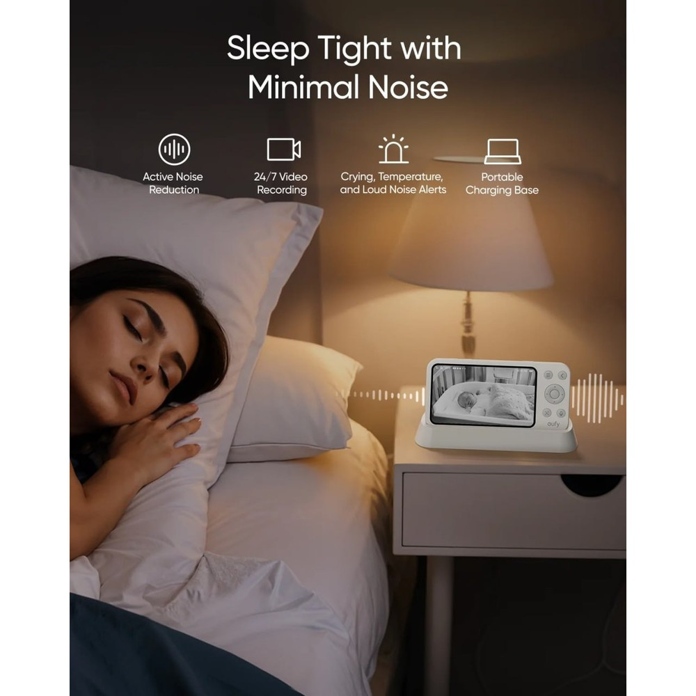 Anker eufy Baby Monitor E21, 1080p HD Video, Night Vision, Two Way Audio, White, E21-38657