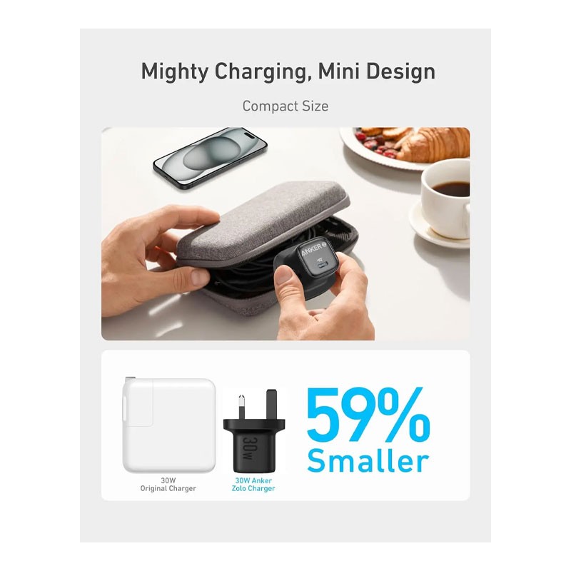 Anker Zolo 30W Compact USB C GaN Fast Charger Adaptor, A2698K11-31225